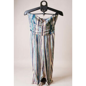 Band of Gypsies Strapless Jumpsuit Blue Stripe Women's Size L